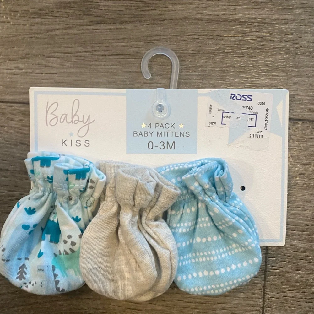 Blue and Gray Baby Mittens - 4 Pack